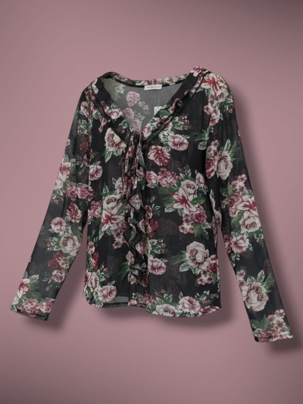 Madison Tate Black Floral Front Tie Blouse 1X NWT‎